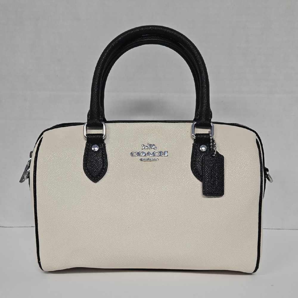 Coach Rowan Cream and Black Leather Dome Satchel 10"x6.5"x5.5" GUC